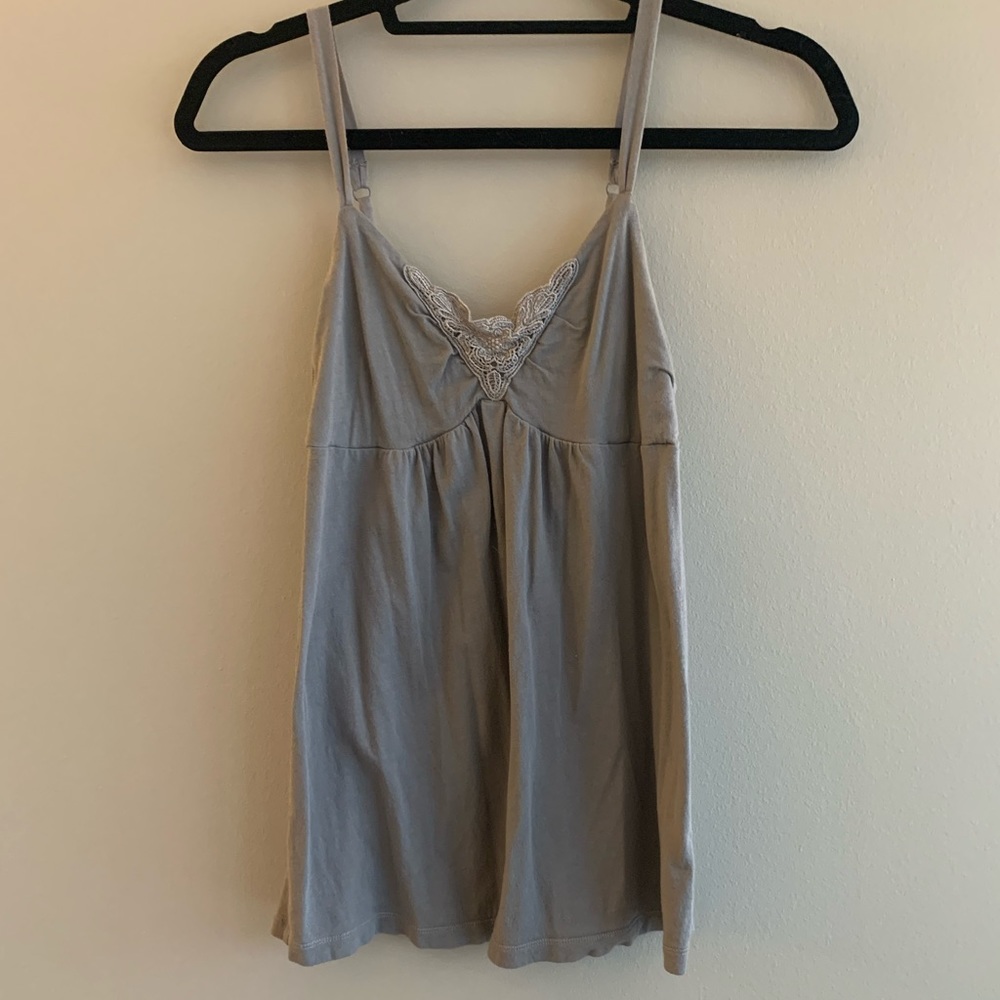 American Eagle grey babydoll cami tank w/ crochet